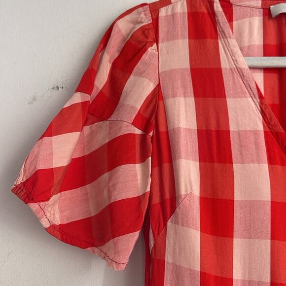 LOFT picnic plaid short sleeve fit & flared wrap dress sz 2 - Picture 6 of 10